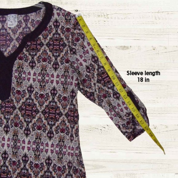 Naif womens top blouse size 1X purple printed ¾ sleeve with roll tab - Picture 11 of 14